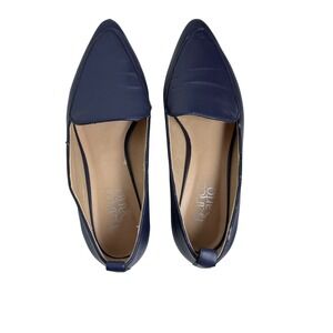 Franco Sarto Women Shoes 6.5M Navy Blue Leather Pointed Toe Loafers Flats SlipOn